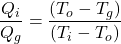 \displaystyle \frac{Q_{i}}{Q_{g}}=\frac{(T_{o}-T_{g})}{(T_{i}-T_{o})}