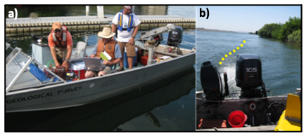 Photographs of deployment of waterborne resistivity and induced polarization data acquisition
