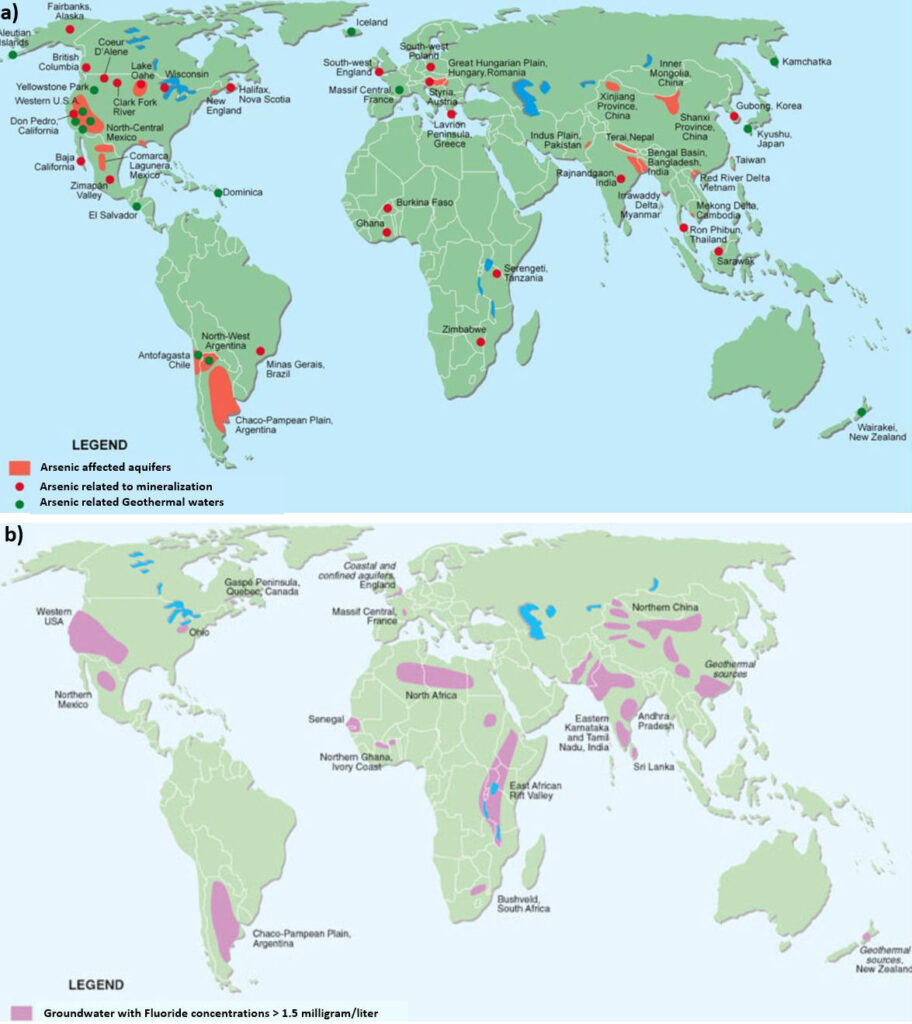 Maps showing natural occurrence of excessive amounts of arsenic or fluoride