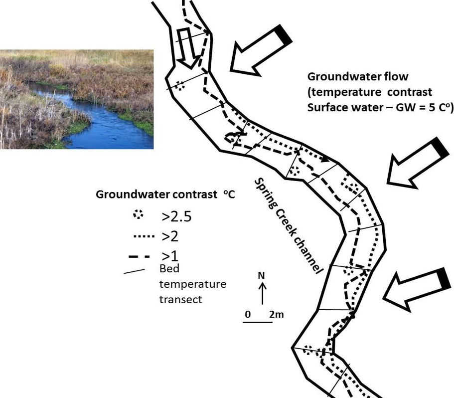 Figure showing temperature mapping of bed waters in Spring Creek near Ronan, Montana, USA