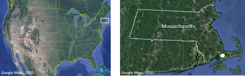 Location of Cape Cod, Massachusetts, USA