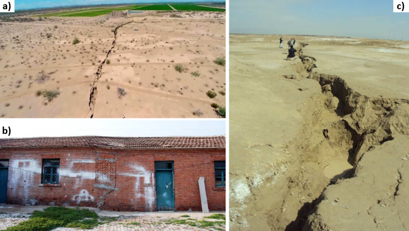 Photographs showing a few examples of earth fissures due to groundwater pumping