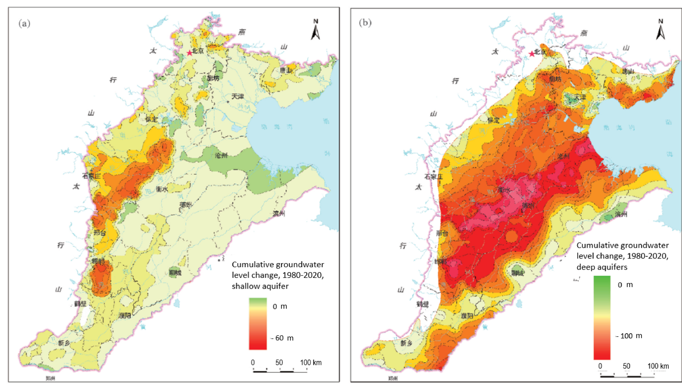 Maps showing cumulative decline of groundwater levels