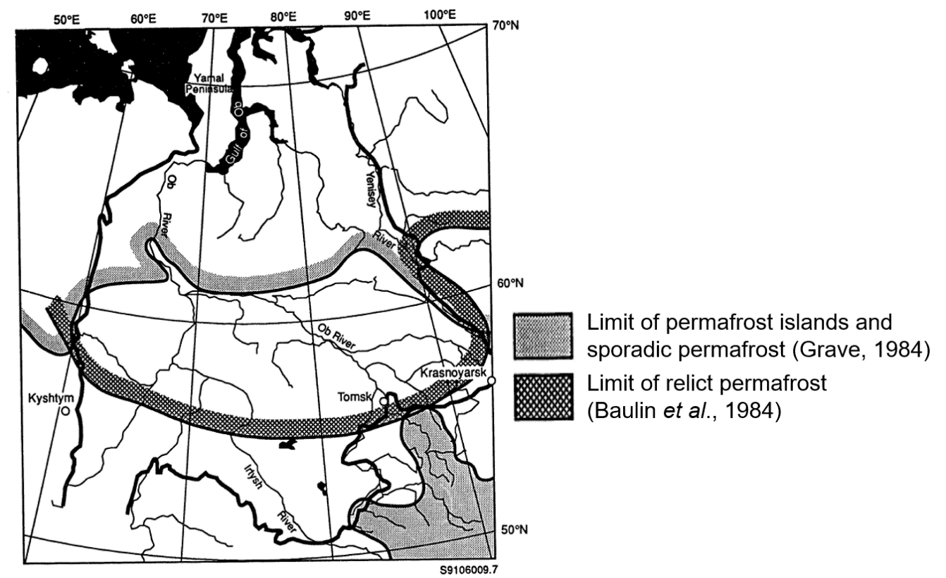 Map showing permafrost limits