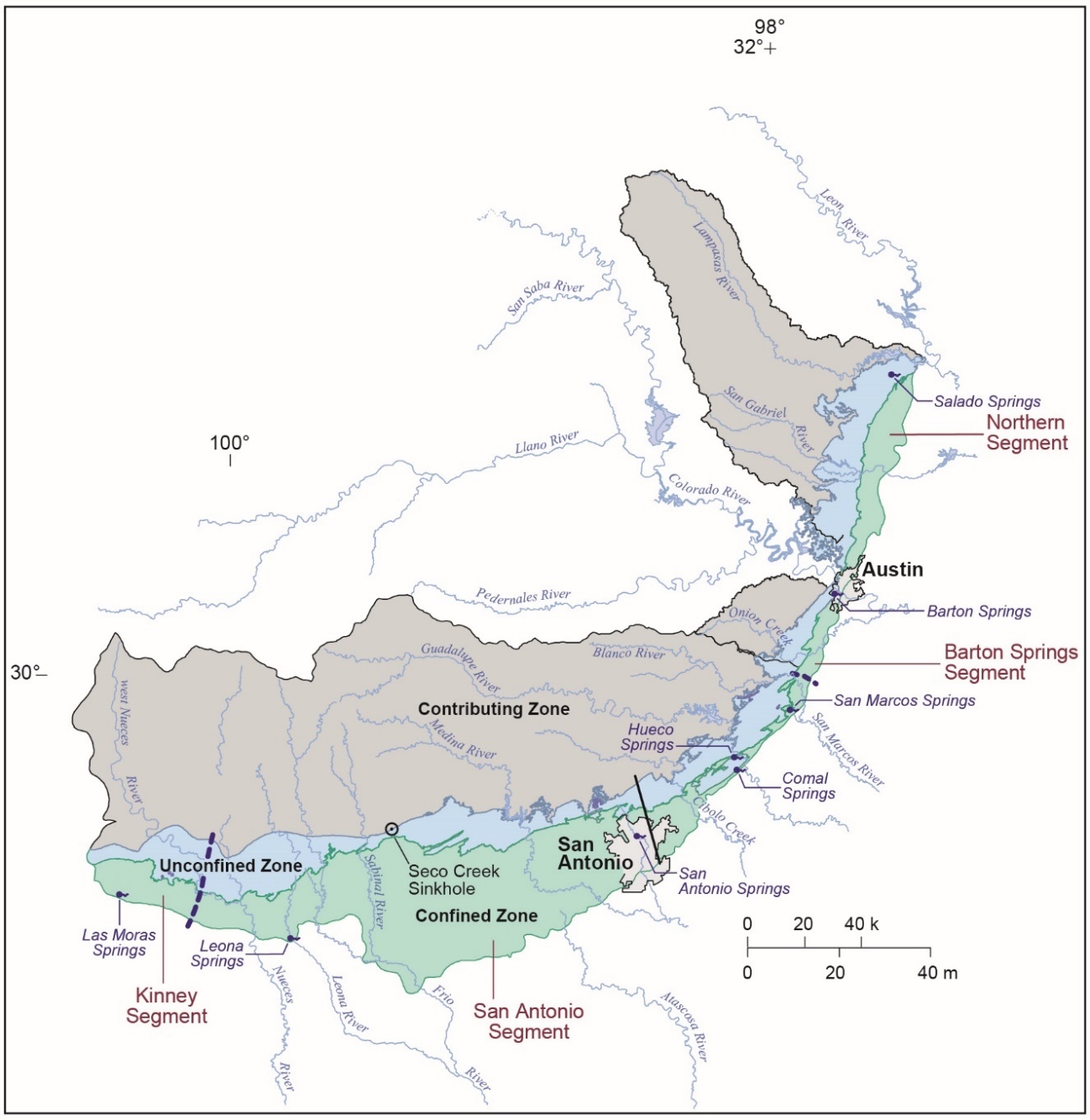 Map of San Antonio Edwards Aquifer Parts