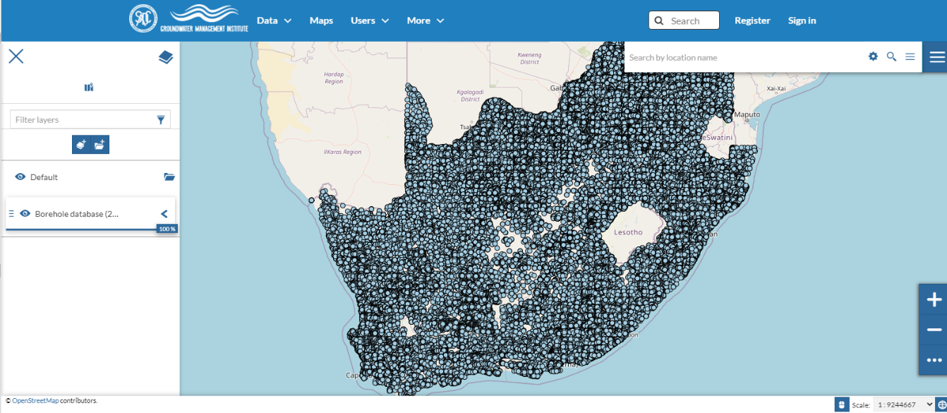 Screenshot of the SADC Groundwater Information Portal